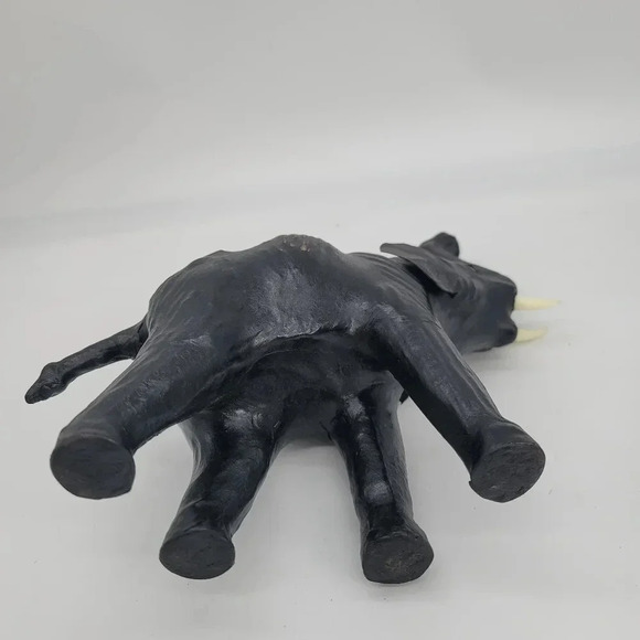 Leather Wrapped Elephant Figure Trunk Up Wildlife Vintage Collectible Handmade - Picture 7 of 13